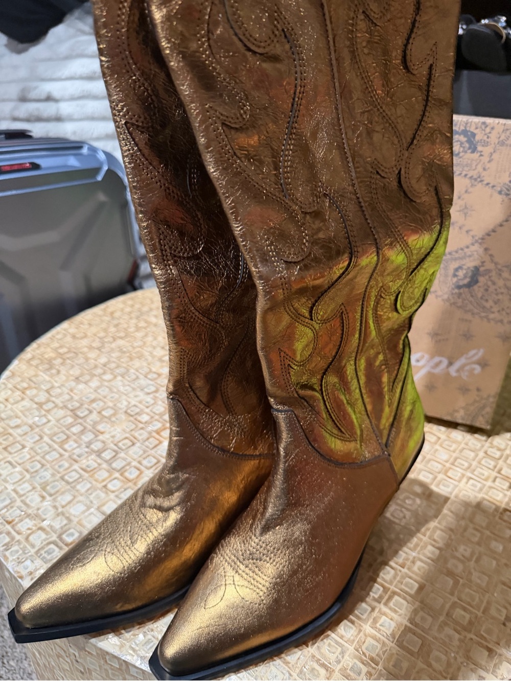 Free People Metallic Bronze Western Heeled Boots